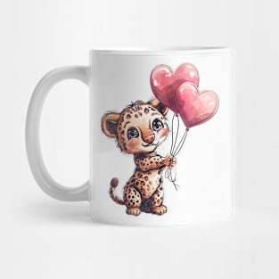 Valentine Jaguar Holding Heart Shaped Balloons Mug